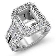 2.52Ct Halo Setting Diamond Engagement Emerald Semi Mount Ring 14K White Gold