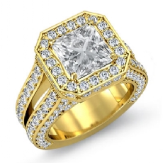 Split Shank Halo Vintage diamond Ring 14k Gold Yellow