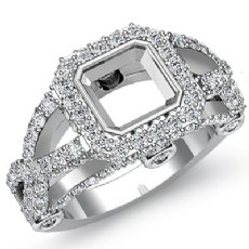 1.40 Ct Diamond Engagement Ring Asscher Semi Mount 14K White Gold Halo Setting