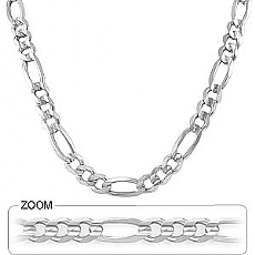 14k White Gold Men's Solid Figaro Link Chain (5.50mm,24