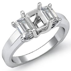 Emerald Diamond 3 Stone Engagement Ring 14k W Gold Semi Mount 1/2Ct