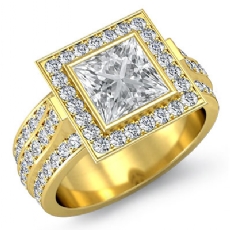 3 Row Shank Bezel Halo diamond Ring 18k Gold Yellow