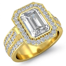 Trio Shank Halo Pave Bezel diamond Ring 14k Gold Yellow