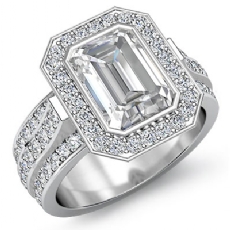 Trio Shank Halo Pave Bezel diamond Ring 14k Gold White