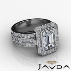 Trio Shank Halo Pave Bezel diamond Ring Platinum 950