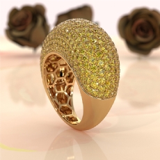 Dome Pave Yellow Diamond Cocktail Women Wedding Band 14K White Gold Ring 4.87ctw