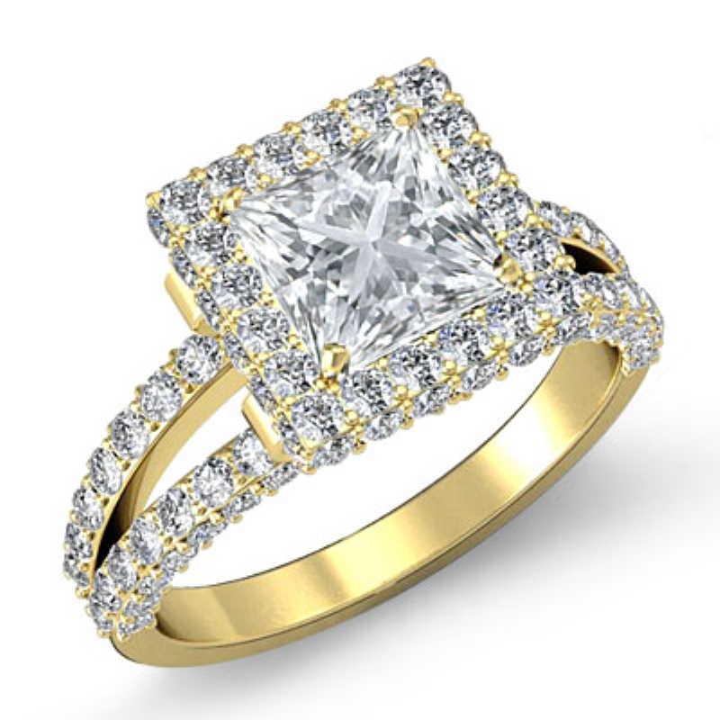 Split-Shank Pave Circa Halo diamond Ring 14k Gold Yellow
