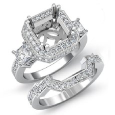1.5 Ct Diamond Engagement 3 Stone Halo Setting Ring Bridal Sets 14k White Gold
