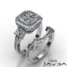 3 Stone Halo Pave Bridal Set diamond Ring Platinum 950