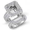 1.75Ct 2 Row Diamond Engagement Setting Ring Princess Bridal Sets 14k White Gold - javda.com 