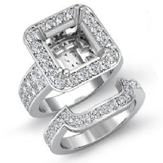 1.75Ct 2 Row Diamond Engagement Setting Ring Princess Bridal Sets 14K White Gold