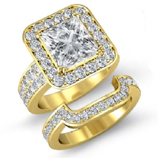 2 Row Shank Halo Bridal diamond Ring 14k Gold Yellow