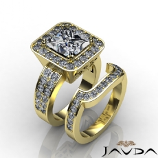 2 Row Shank Halo Bridal diamond Ring 14k Gold Yellow