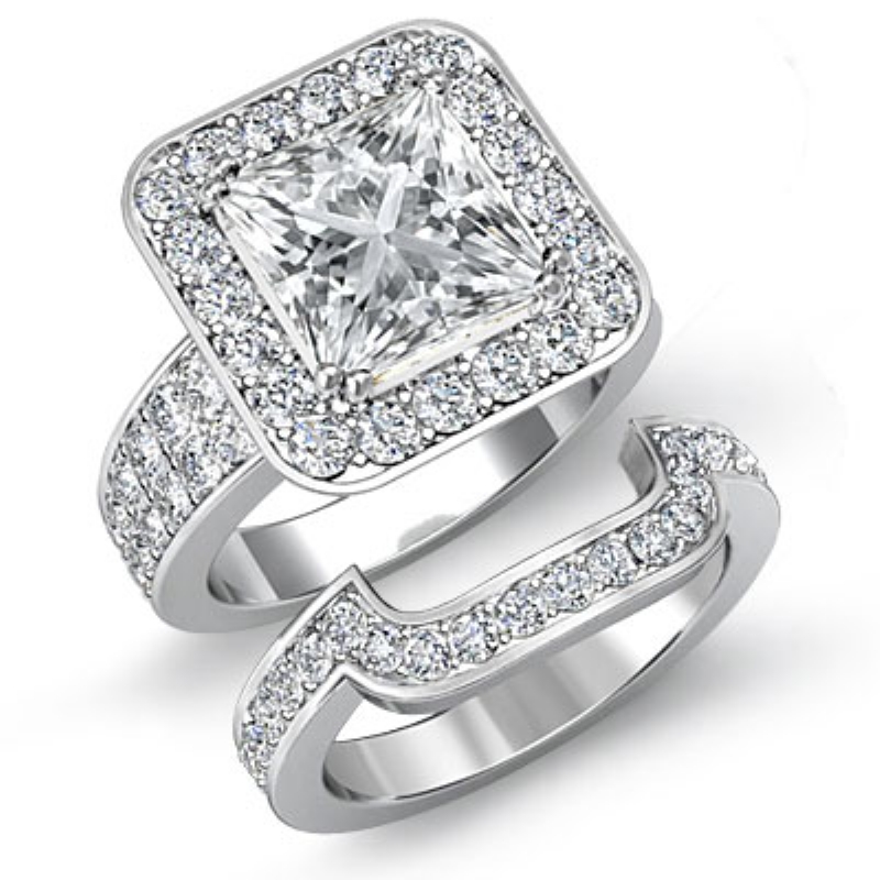 Vintage 2.79Ct Princess Diamond Engagement Wedding 3 Stone Ring In14k White Gold 