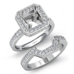 1.6Ct Diamond Engagement Halo Ring Princess Bridal Sets Platinum 950 Semi Mount - javda.com 