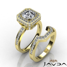 Basket Halo Pave Bridal Set diamond Ring 18k Gold Yellow
