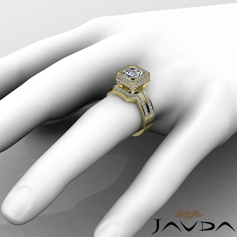 Basket Halo Pave Bridal Set diamond Ring 14k Gold Yellow