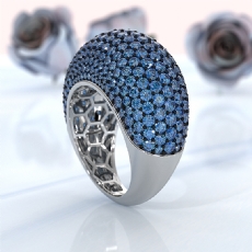 Dome Pave Blue Diamond Cocktail Women Wedding Band 14K White Gold Ring 4.87ctw