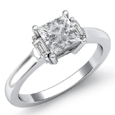 Baguette 3 Stone Prong Set diamond Ring 14k Gold White