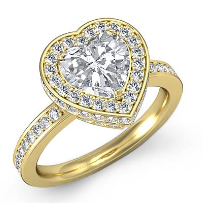 Pave Circa Halo Sidestone diamond Ring 18k Gold Yellow
