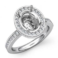 0.82Ct Diamond Engagement Ring Oval Semi Mount 14k White Gold Halo Pave Setting