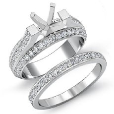 1.9 Ct Diamond Engagement Pave Ring Round Bridal Sets 14K White Gold Semi Mount
