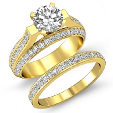 Classic Trio Shank Bridal Set diamond Ring 14k Gold Yellow