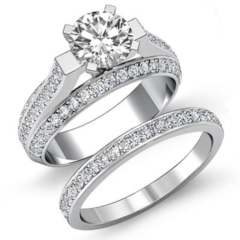 Classic Trio Shank Bridal Set diamond Ring 14k Gold White