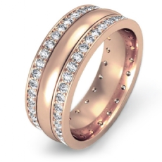 Pave Set Center Dome  Diamond Men's Eternity Wedding Band 14k Rose Gold (1.9Ct. tw.)