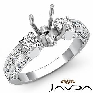 Round Diamond 3 Stone Engagement Ring Bezel Setting 18k Gold White Semi Mount 1.15Ct