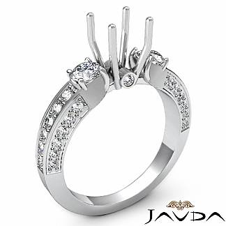 Round Diamond 3 Stone Engagement Ring Bezel Setting 18k Gold White Semi Mount 1.15Ct