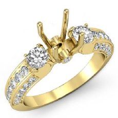 Round Diamond 3 Stone Engagement Ring Bezel 18k Gold Yellow Semi Mount  (1.15Ct. tw.)