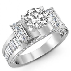 Baguette Channel Set 4 Prong diamond Ring 14k Gold White