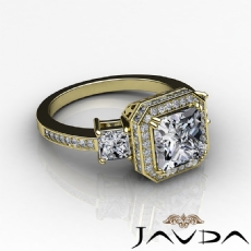 Circa Halo Pave Three Stone diamond Ring 14k Gold Yellow