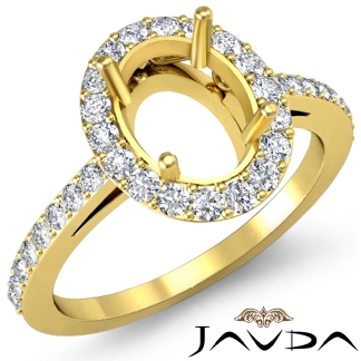 0.45Ct Halo Pave Setting Diamond Engagement Oval Semi Mount Ring 18k Gold Yellow