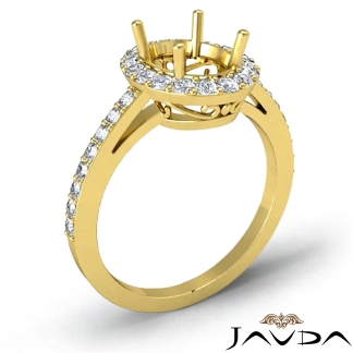 0.45Ct Halo Pave Setting Diamond Engagement Oval Semi Mount Ring 18k Gold Yellow