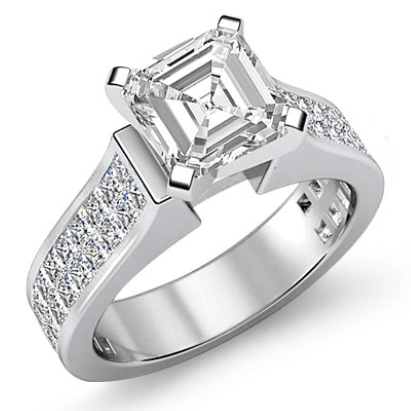 Invisible Shank Sidestone diamond Ring 14k Gold White