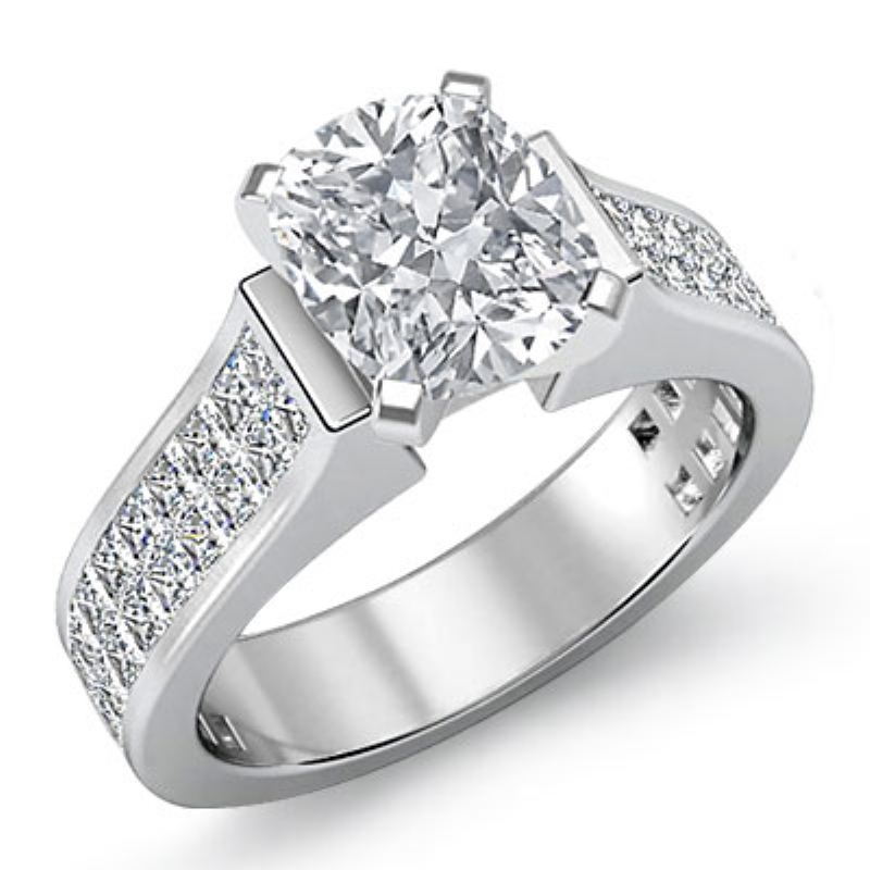 Invisible Shank Sidestone diamond Ring 14k Gold White