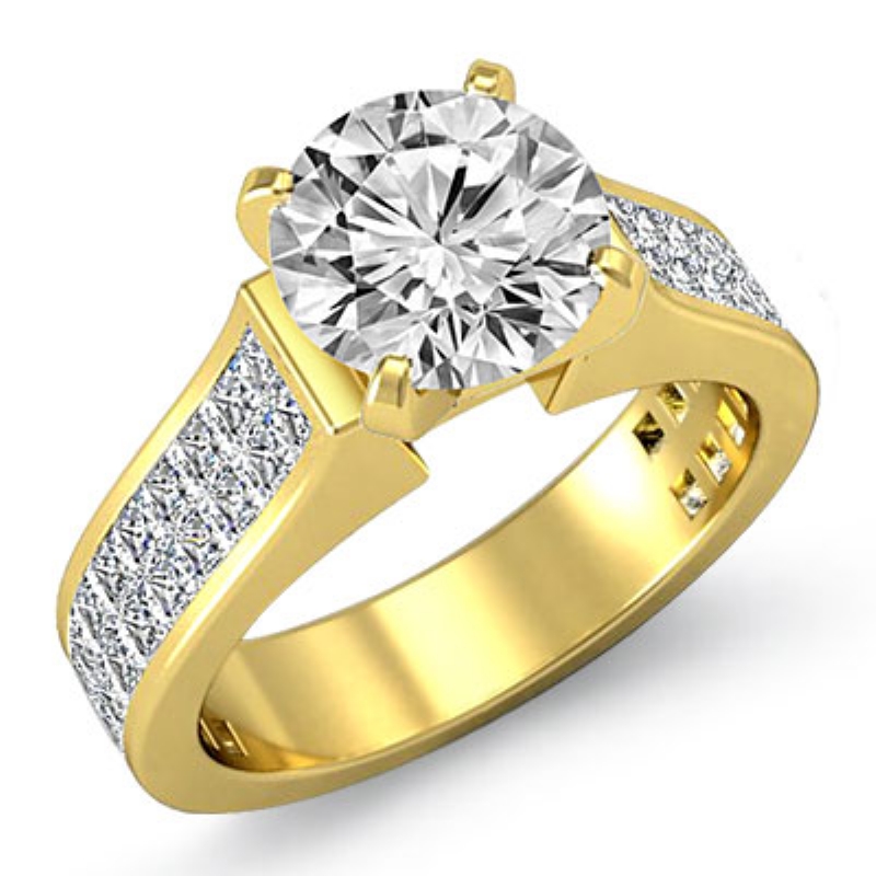 Invisible Shank Sidestone diamond Ring 14k Gold Yellow