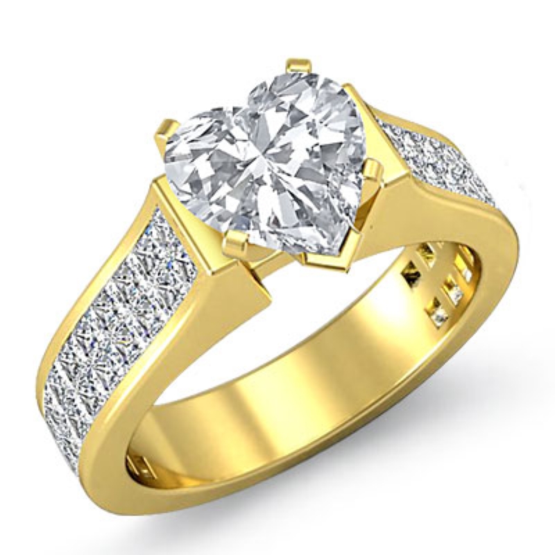 Invisible Shank Sidestone diamond Ring 14k Gold Yellow