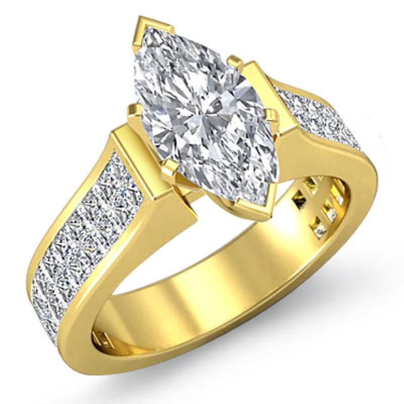 Invisible Shank Sidestone diamond Ring 14k Gold Yellow
