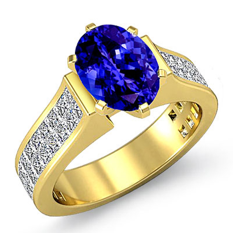 Invisible Shank Sidestone Oval diamond engagement Ring in 14k Gold Yellow