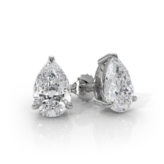 Pear Lab grown Diamond Stud Prong Earring IGI Certified 14k White Gold 2.00 ctw.