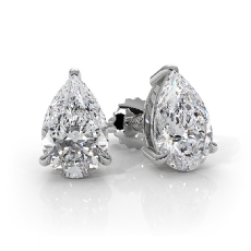 Pear Lab grown Diamond Prong Stud Earring IGI Certified 14k White Gold 3.00 ctw.