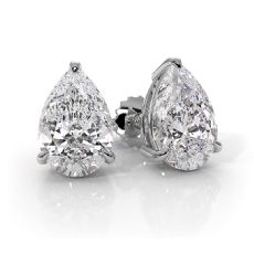 IGI Certified Pear Lab grown Diamond Prong Stud Earring 14k White Gold 4.00 ctw