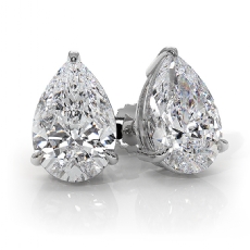 Pear Lab grown Diamond Prong Stud Earring IGI Certified 14k White Gold 6.00 ctw.