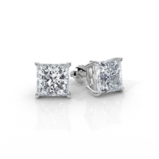 Princess Lab Grown Diamond Stud Earring IGI Certified in 14k White Gold 2.00ctw.
