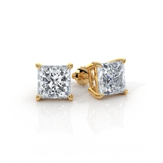 Princess Lab Grown Diamond Stud Earring IGI Certified 14k Gold Yellow  (2Ct. tw.)