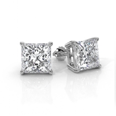 IGI Certified Princess Lab grown Diamond Stud Earring 14k White Gold 4.00 ctw.