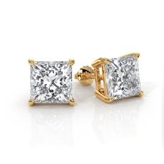 IGI Certified Princess Lab grown Diamond Stud Earring 14k Gold Yellow  (4Ct. tw.)